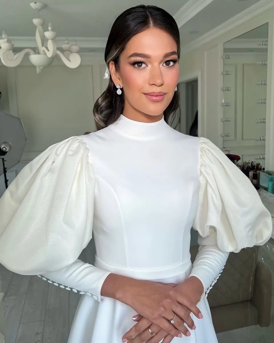 Bridal hair and makeup, white gown