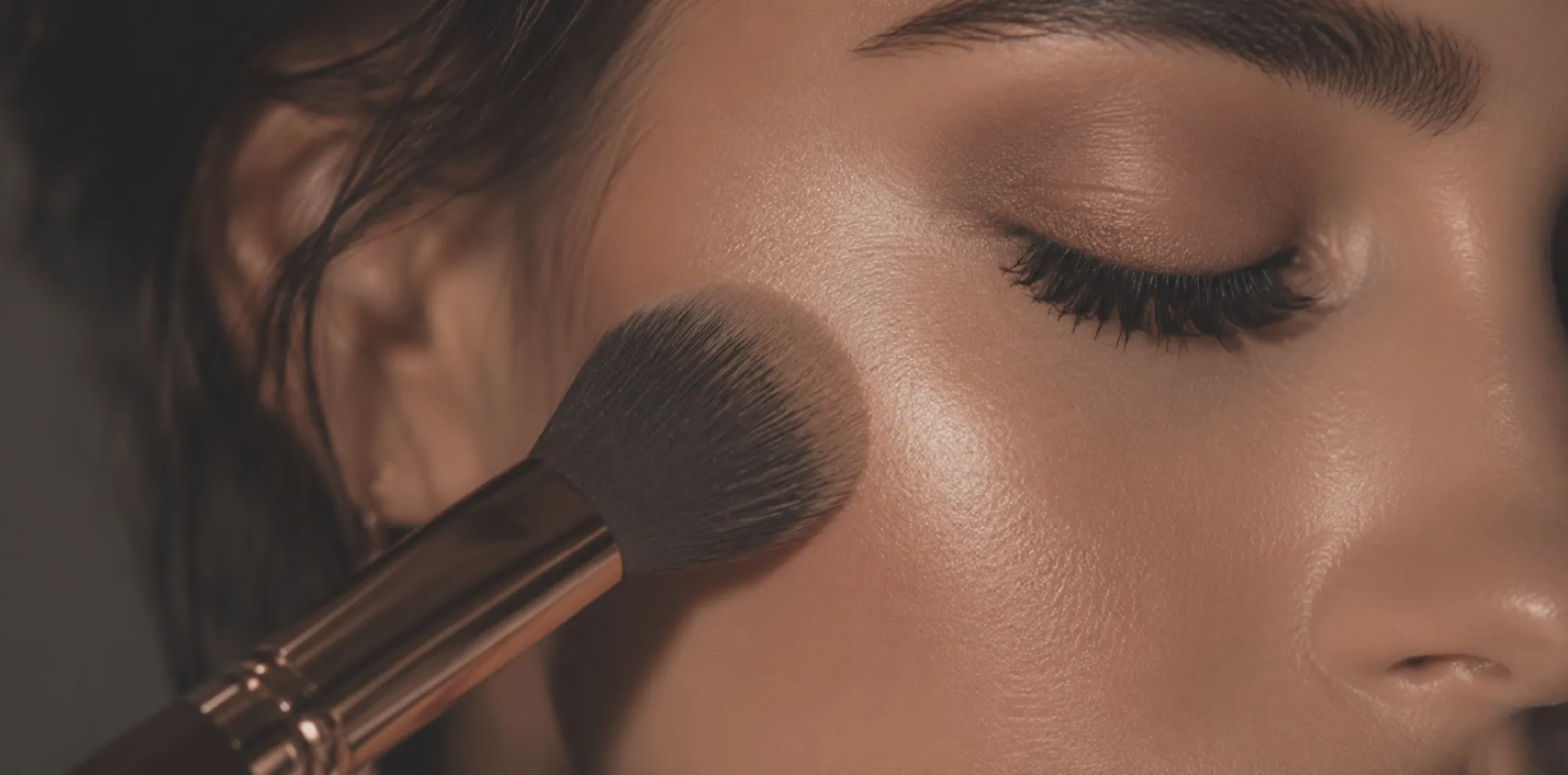 Close-up of makeup application with brush